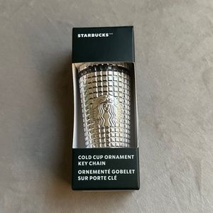 Starbucks Silver Grid Keychain Ornament Holiday 2023